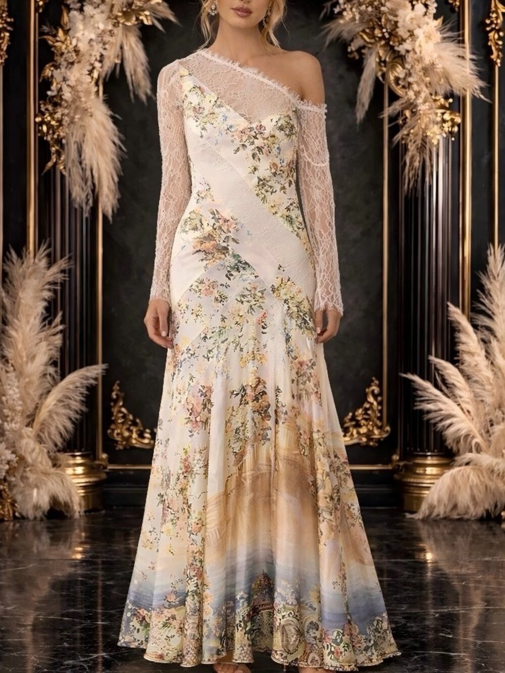 Camilla floral print lace trim dress